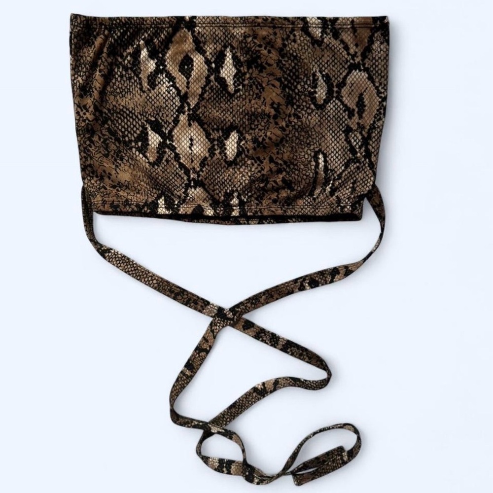 Shein Snakeskin Print Cropped Tube Top in Brown/Black Size Small, Strapless